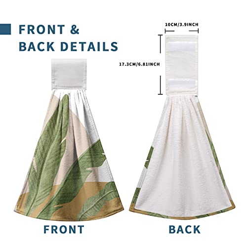 Kwlegh Palm Green Leaves Kitchen Towels, Tropical Banana Leaf Hand Towel With Loop Set Of 2 Palm Leaves Hanging Kitchen Towels Soft Absorbent Brown Hanging Dish Towel For Bathroom Kitchen 12X17 Inch #TOP2