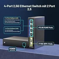 6-Port 2.5G Unmanaged Ethernet Switch, 4 x 2.5G Base-T-Ports, 2 x 10G SFP+, kompatibel mit 100/1000/2500 Mbit/s, Metall, lüfterlos, NICGIGA 2.5Gbe Netzwerk-Switch für Wireless AP, NAS, PC – Ansicht 2