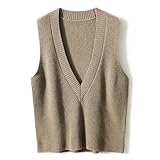 Blostirno Women's Sweater Vest V Neck Knit Pullover Vests Trendy Solid Knitwear Sleeveless Sweaters Tops(Camel M)