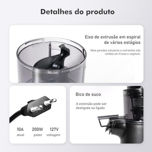 Espremedor de Laranja, Espremedor de Limão, Espremedor de Frutas, 127V, 200W, Preto - Imagem 6