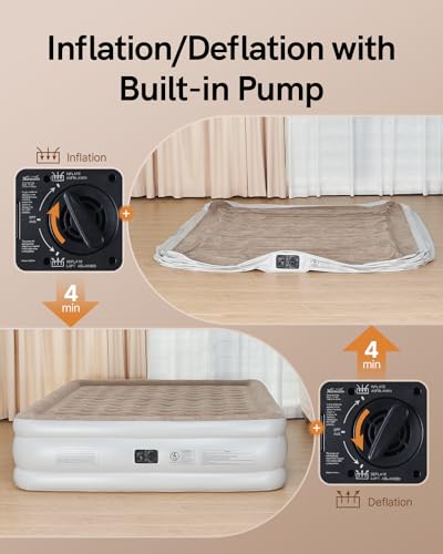 Natracalm N-HOM10 King Air Mattress With Built In Pump, 20 Inch Raised Comfort Blow Up Mattress In Quick Inflation/Deflation, Inflatable Mattress For Camping&Guest, Upgraded Wave Beam Strong Support, Air Bed thumb #6