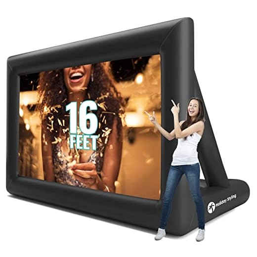 Holiday Styling Inflatable Projector Screen - 16 Ft Blow Up Cinema & Outdoor Stand - Portable Screens w/ Front or Rear Movie Projection & Bonus Storage Bag