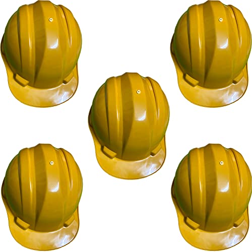 Image of LADWA Yellow Heavy Duty Superior Safety Helmet, ISI Marked Protective Hard Hat for Construction, Engineering and Industrial Safety Work Applications (Pack of 5)