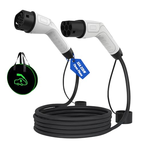 JecoEV EV Public Charging Cable, Mode 3 EV Charger, Type 2 Male to Female, 5Metre (16.4ft) - 22kW (3 Phases 32A)