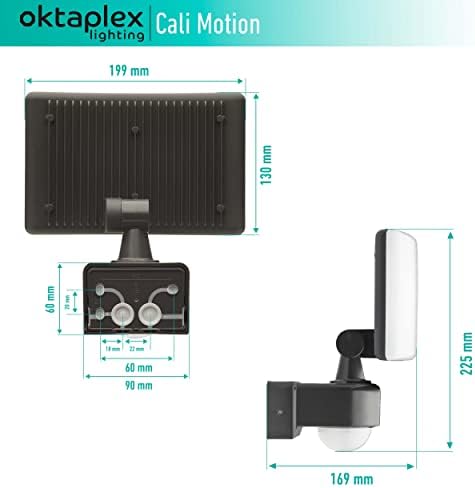 Oktaplex lighting Reflektor LED z czujnikiem ruchu na zewnątrz Cali Motion 30 W | reflektor ścienny IP65 antracyt 3000 K ciepła biel z funkcją Master