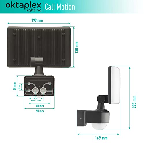 Oktaplex Lighting Cali Motion - Faretto LED per esterni con sensore di movimento, 30 W, IP65, 3000 K , proiettore da parete, luce bianca calda con funzione Master, colore antracite - Illuminazione - Immagine 4