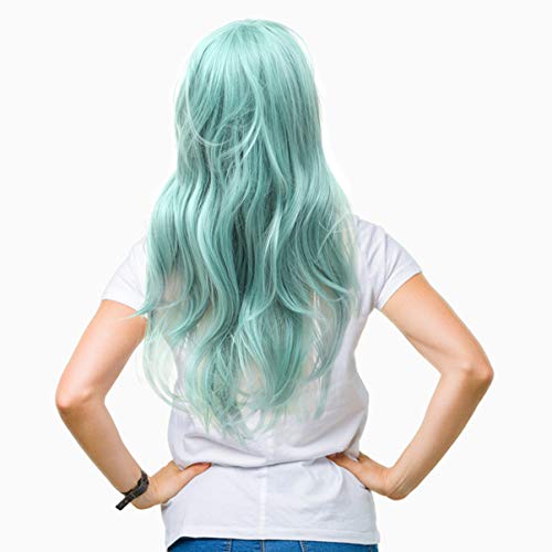 PIXNOR Peruca Feminina de Cabelo Verde Resistente Ao Calor de Seda Longa Ondulada Encaracolada Peruc