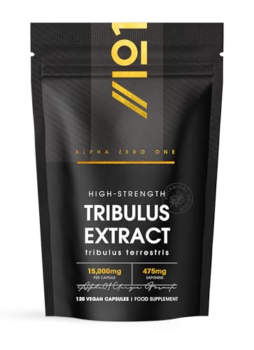 Tribulus Terrestris Extract 15 000mg Super Strength 95% Saponins (474mg per Capsule) 120 Vegan Capsules (4 Months Supply) Resealable and Recyclable Pouch By Alpha01