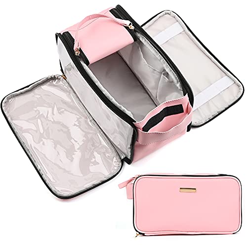Toiletry Bag for Men Women Valleycomfy Mens Toiletry Bag With 3PCS Drawstring Bag PU Leather Travel Toiletry Organizer Dopp Kit Water-resistant Shaving Bag for Toiletries Hanging Travel Bags for Toiletries Large Capacity Cosmetic Bag Light Pink