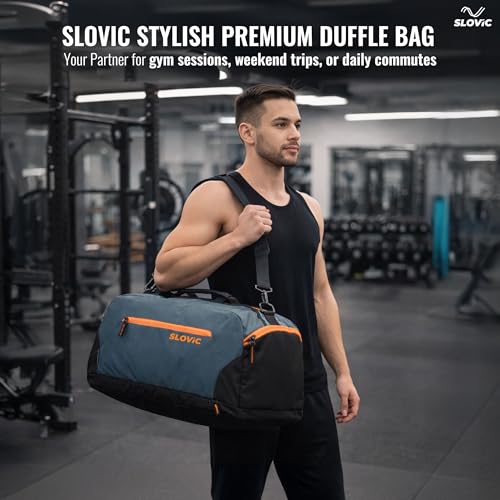 Image of Slovic Gym Bag for Men [33 LTR] | Shoulder Travel Bag for Man with Adjustable Straps | Bags for Traveling & Sports | Unisex Duffel Bags for Gym with Seperate Shoe Compartment & 1 Mesh Pocket