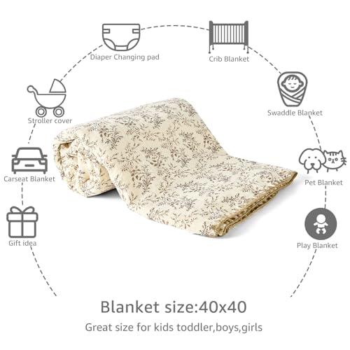 Image of Baby Blanket 40x40 Inches,Muslin Cotton and Minky Dotted Double Layer Soft Receiving Blanket for Newborn Toddler,Hibiscus