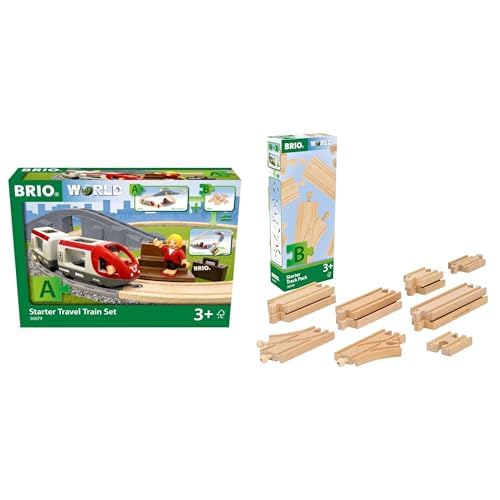 BRIO World Bundle – Reisezug Starter Set A (36079) & Schienen Starter Sortiment B (36099) – 2-teiliges Holzspielzeug-Set für Kinder ab 3 Jahren – kombinierbar & erweiterbar