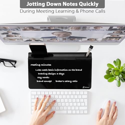 Varhomax Kleines Schreibtisch-Whiteboard aus Glas mit Trockenabwischfunktion, Desktop-Whiteboard mit Aufbewahrung, To-Do-Liste, Notizblock, Schreibtisch-Begleiter und Tastaturständer (schwarz)