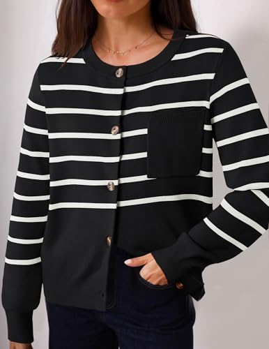 ZESICA Women's Striped Cardigan Sweaters Fall 2025 Long Sleeve Open Front Button Down Knit Outerwear Coat Trendy Clothes2