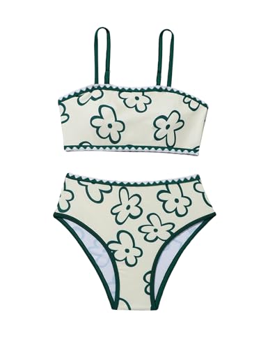 WDIRARA Girl's Floral Print Swimsuit Bikini Set Two Piece Bathing Suit Swimwear