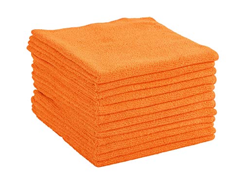 Dri Professional Extra-Thick Microfiber Cleaning Cloth 12 Pack Orange (16IN x 16IN, 300GSM, Commercial Grade All-Purpose Microfiber Highly Absorbent, LINT-Free, Streak-Free Cleaning Towels)