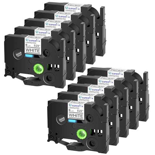 USUPERINK 10 Pack Compatible for Brother P-Touch Label Maker Tape TZ-211 TZe-211 TZe211 TZ211 Black on White 6mm TZe TZ Tape 0.23'' 1/4 inch Laminated Label for PT-D210 H110 H100 D400 D600 D200 P700