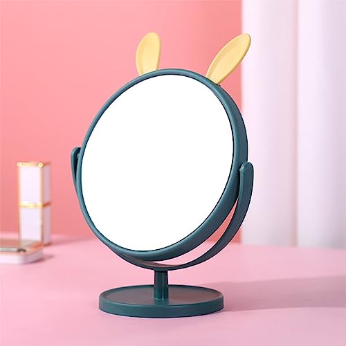 Image of Mockery Desktop Makeup Mirror Rabbit Ear Cosmetic Vanity Mirror for Girls Practical Adjustable 360 Degree Rotating Mirror with Green Rabbit Ear Design