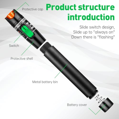 moocci visual fault locator fiber optic tester - fiber optic cable tester meter with fc to lc adapter - tools tester kit for lcfcscst network cable test