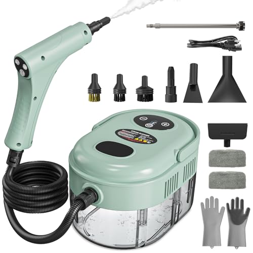 Steam Cleaner, Handheld Steam Cleaner with 6 Levels Adjustable Handle, 1.5L Water Tank, Steamer for Cleaning, Portable Steam Cleaner for Home, Car, Furniture, Couch, Bed Bugs (Green)
