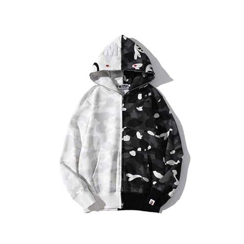 RICK TOP ONE Camouflage shark jacket men's fall and winter cardigan zipper embroidery hooded sweater large size couple models (US, Alpha, Large, Regular, Regular, Noctilucence)