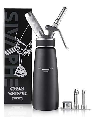 Sivaphe Stainless Steel Professional Whipped Cream Dispenser, 1-Pint Portable Cream Whipper Canister, Leak-Free Whip Cream Dispenser Nitro Coffee Maker Black(Charger Not Included)