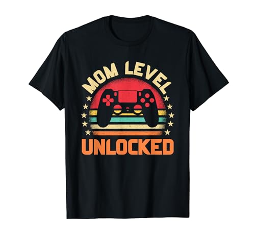 Mamá Nivel Desbloqueado Embarazo Retro Día de la Madre Gamer Lover Camiseta