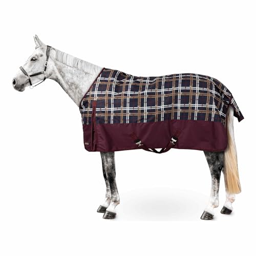 HORZE Glasgow Fleece Lined Turnout Blanket - Checks Print Navy - 72 in
