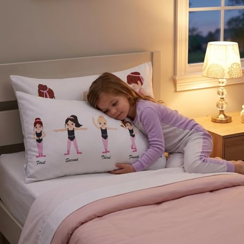 Image of Everyday Kids 2-Pack Standard Size Pillowcases fit Pillows 20 x 26 inch -100% Soft Breathable Microfiber - Perfect for Toddler Little Girl Twin /Full Size Bed - Ballerina