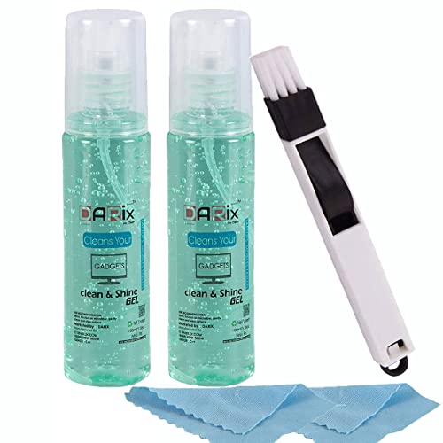 Image of PIRU Cleaning kit 100ml Darix Cleaning Spray Gel (Pack 2) and Edge Corner Cleaning Brush for Mobile,Laptop,Desktop,Camera Lens, LCD, Keyboard, Car interiors, Gaps, Slots