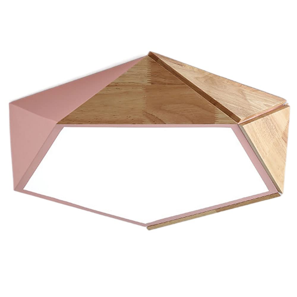 Plafonnier en bois macaron rose 52cm LED 38W dimmable pour chambre