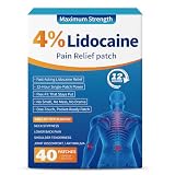 LOVPTFER 4% Lidocaine Pain Relief Patches – Maximum Strength Pain Patches, 12-Hour Long-Lasting Relief for Back, Neck, Shoulder & Joint Pain, Fast-Acting,–40 Count, 5.5” x 3.94”