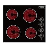 Piano cottura in vetroceramica 4 fuochi senza cavo di alimentazione, Piano cottura elettrico 6000W, Piano cottura in vetroceramica con manopole, Piano cottura da incasso 59cm