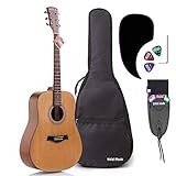 Acoustic Guitar Bundle Dreadnought Series by Hola! Music with EXP16 Steel Strings, Padded Gig Bag, Guitar Strap and Picks, Full Size 41 Inch (Model HG-41N), Natural Satin Finish