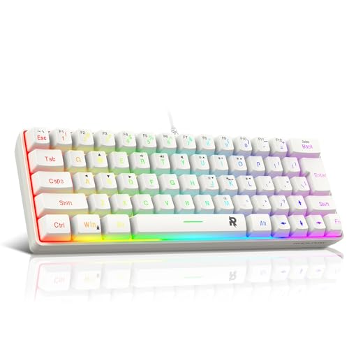 Image of ROCK POW 60% Wired Gaming Keyboard, RGB Backlit Ultra-Compact Mini Keyboard, Waterproof Small Compact 63 Keys Keyboard for PC /Mac Gamer, Typist, Travel, Easy to Carry on Business Trip White