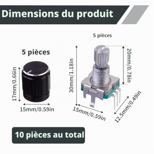 5 Pièces Rotary Encodeur EC11, Rotatif 360 Degrés avec Bouton et Interrupteur, Module Codeur Potentiomètre Numérique 5 Broches pour Arduino, Projets Électroniques, Audio, Maison Intelligente, DIY – vue 2