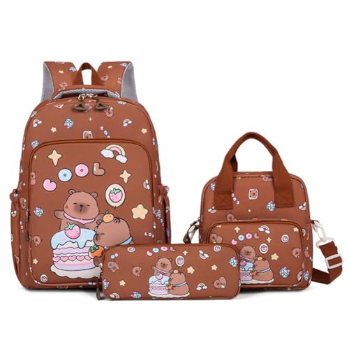 3-Pieces Funny Capybara Backpacks with and Lunch Bag (brown)
