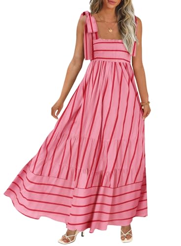Image of CURBODO Women's Summer Maxi Dress Boho Spaghetti Straps Casual Long A-line Smocked Beach Dress Square Neck Flowy Sun Dress