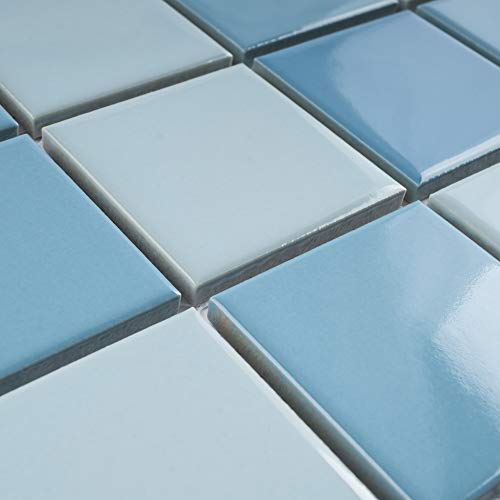 Bt-Pm21 2" X 2" Square Creamy Light Blue Porcelain (Polish Finish) Floor & Wall Tile & Pool Tile Mosaic Tile 11-3/4 In. X 11-3/4 In. X 6Mm (Thickness) 1 Sheet=0.97 Sqt (1 Sheet) #TOP3