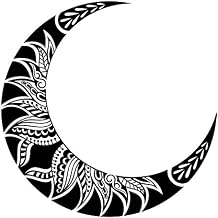 EW Designs Pretty Black and White Crescent Moon with Mandala Flower Petals Vinyl Decal Bumper Sticker 4" Wide