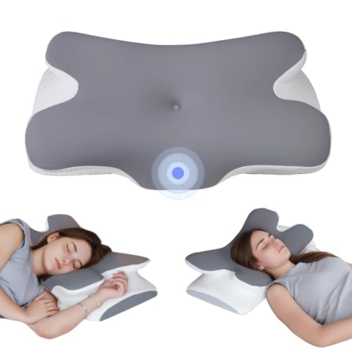 frelook Almohada ortopédica de espuma viscoelástica para el cuello, diseño ergonómico con forma hueca para dormir de lado, espalda y boca abajo, gris