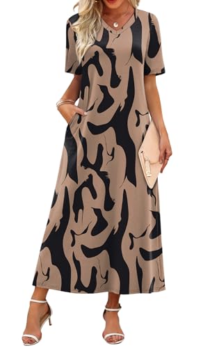 WIHOLL Plus Size Summer Dresses for Women 2026 Flowy V Neck Short Sleeve Sundresses with Pockets Pink and Blue Striped XL