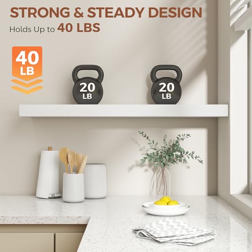 Image of Dreamland White Floating Shelves 36 Inch Long,8 Inch Deep Floating Shelves,36 inch W x 8 inch D Wall Shelves for Bedroom,Living Room,Kitchen,Bathroom,Set of 2