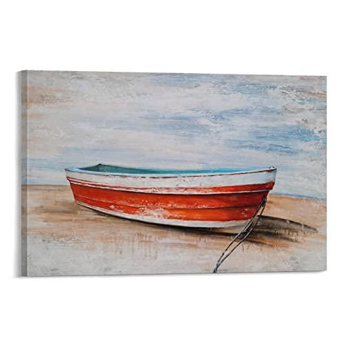 Vintage Poster Nautical Canvas Wall Art Hand Painted Red Boat Still Life Painting Modern Coast Pictu Wall Art Paintings Canvas Wall Decor Home Decor Living Room Decor Aesthetic 24X36Inch(60X90Cm) Fr #TOP15