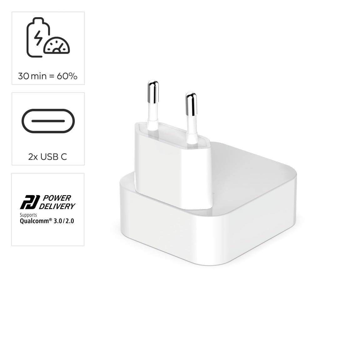 Hama | Cargador rápido 40W con 2 USB-C Power Delivery Plegable