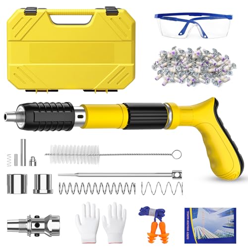 Pistola de Clavos, Pistola de Clavos para Hormigón Manual con 100 Clavos de Fijación, 5 Niveles de Potencia Regulables, Eyección Automática de Residuos, Clavadora Beton para Pared, Ladrillo