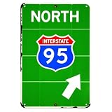 Interstate 95 North Directional Vintage Road Metal Tin Sign 8x12 Inch, Wall Art Decor for Garden, Yard, Bar & Home