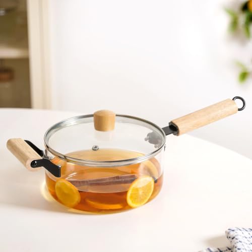 Image of Nestasia Glass Cooking Pot with Lid on Gas Stove (2.5L) - Borosilicate Glass Casserole with Steam Vent for Cooking | Microwave & Dishwasher Safe, Lightweight & Durable Glass Cookware