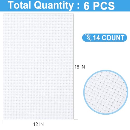 Image of 6 PCS Cross Stitch Aida Fabric 14 Count, 18 by 12 Inch, Classic Reserve Cross Stitch Aida Cloth for Home DIY Embroidery Decoration, White