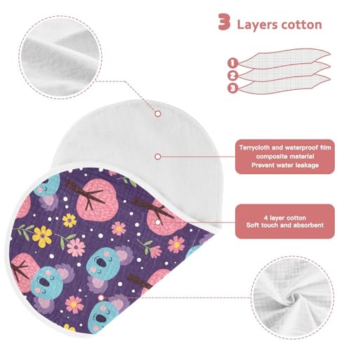 J JOYSAY Koala Flowers Tree Purple Baby Burp Cloths for Boys Girls Large 22''x11'' Cotton 4 Layer Fabric Drool Cloths for Girl one sizex43